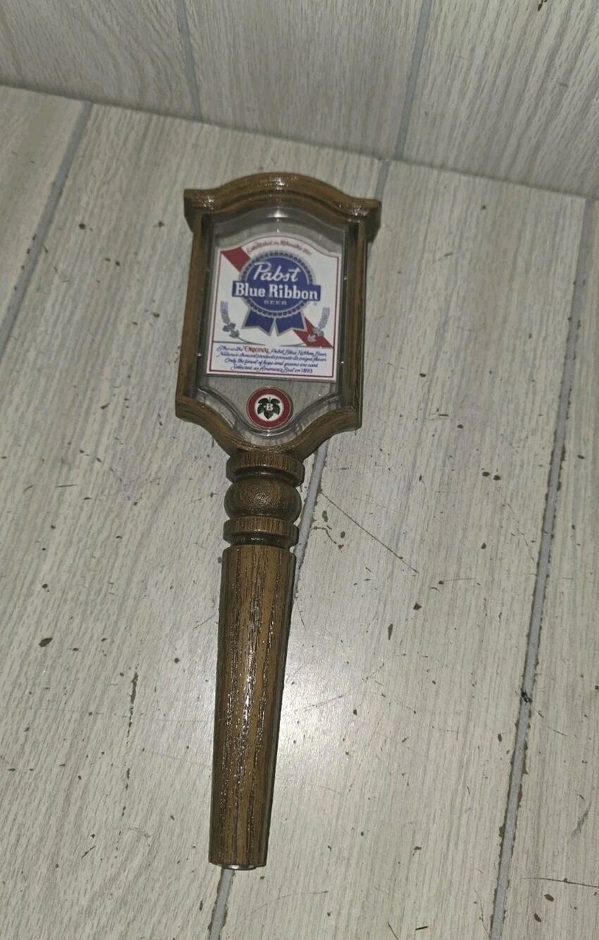 Vintage Pabst Blue Ribbon Beer Tap Handle Window Top Logos Woodgrain